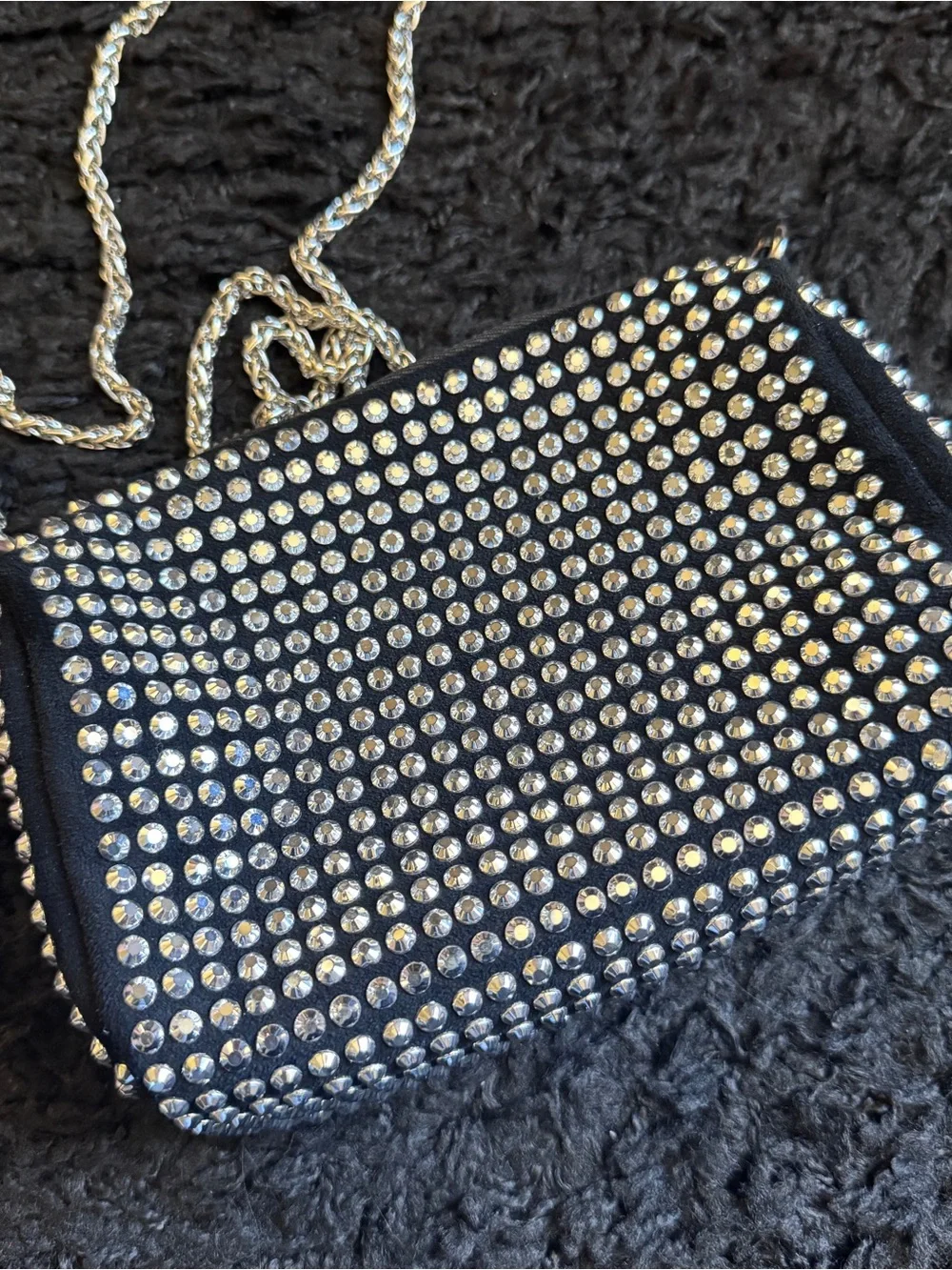 Olivia Miller Black Studded Crossbody Bag with Silver Chain